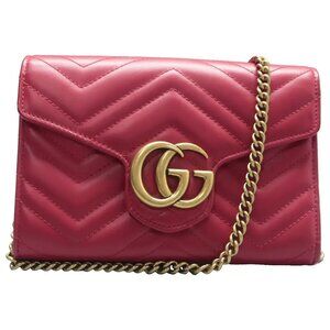 GUCCI GG Marmont Red Leather Shoulder Bag 550-030325